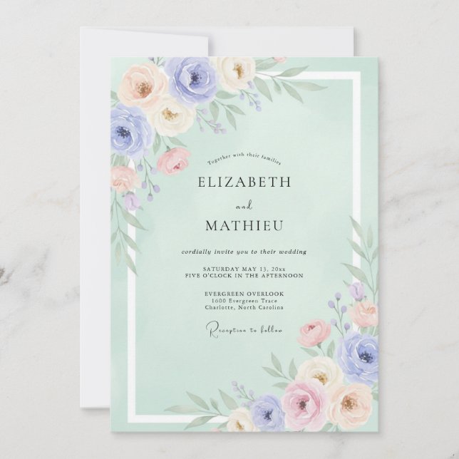 Mint Floral Romance Wedding Invitation (Front)