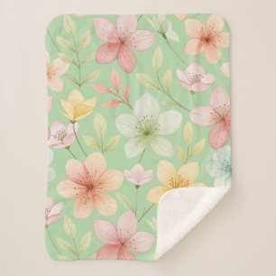 Mint Floral Small Sherpa Blanket