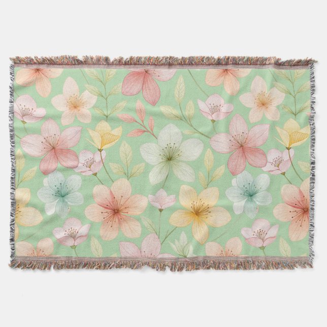 Mint Floral Throw Blanket (Front)