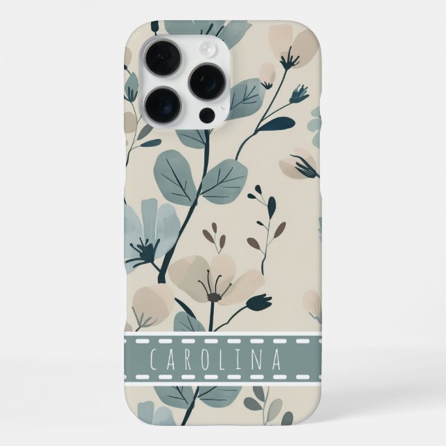 Mint Flower iPhone 16 Case, Personalized Name Case (Back)