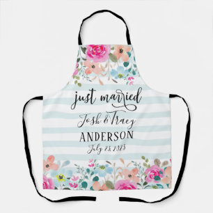 Mint Flower Just Married Announcement Apron