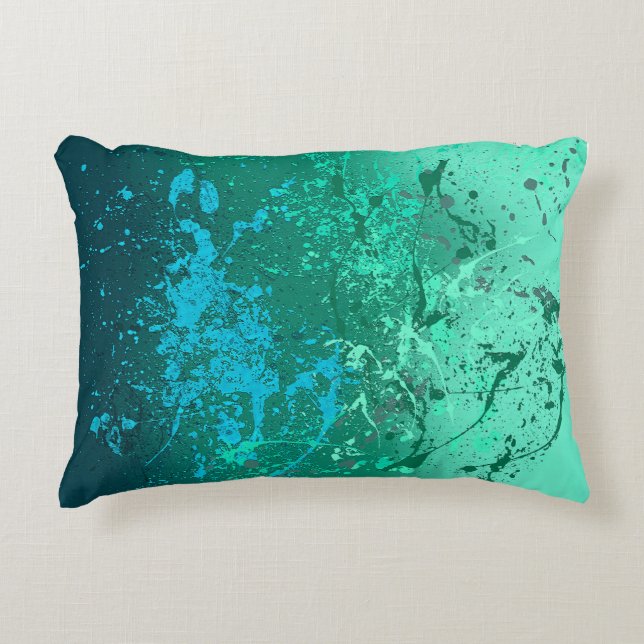 Mint Flurry Abstract Spatter Art Accent Pillow (Front)