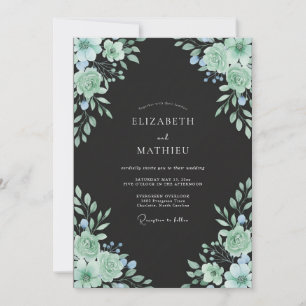 Mint Foliage Black Eucalyptus Wedding Invitation