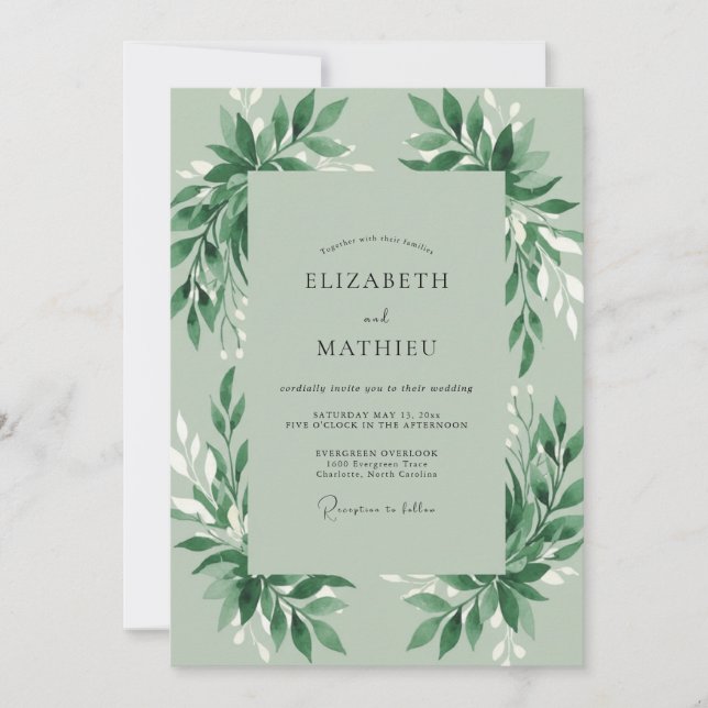 Mint Foliage Greenery Wedding Invitation (Front)