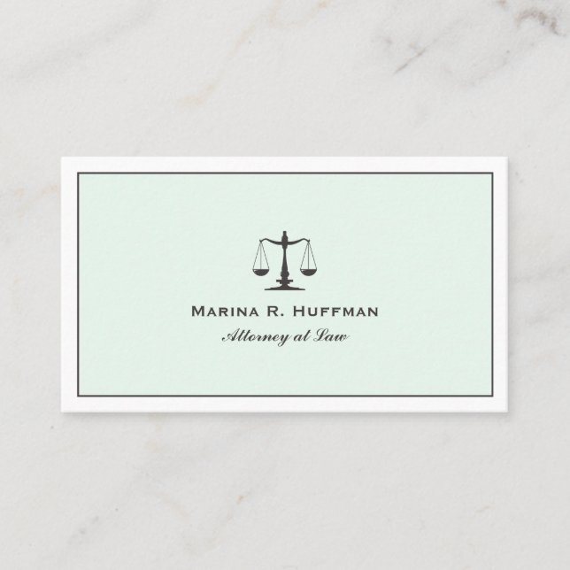 Mint Frame  Attorney  Justice Scale Professional Business Card (Front)
