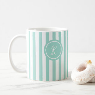 Mint French Beach Stripe Personalized Monogram Coffee Mug