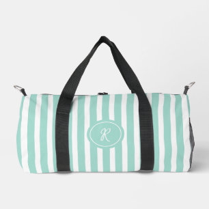 Mint French Beach Stripe Personalized Monogram Duffle Bag