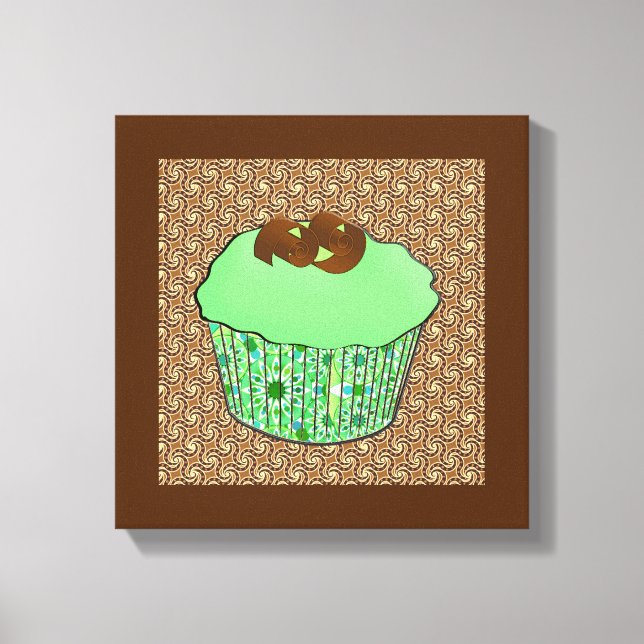 Mint Frosted Chocolate Cupcake, Fractal Background Canvas Print (Front)