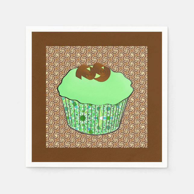 Mint Frosted Chocolate Cupcake, Fractal Background Napkin (Front)