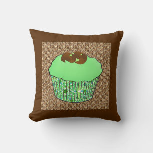 Mint Frosted Chocolate Cupcake, Fractal Background Throw Pillow