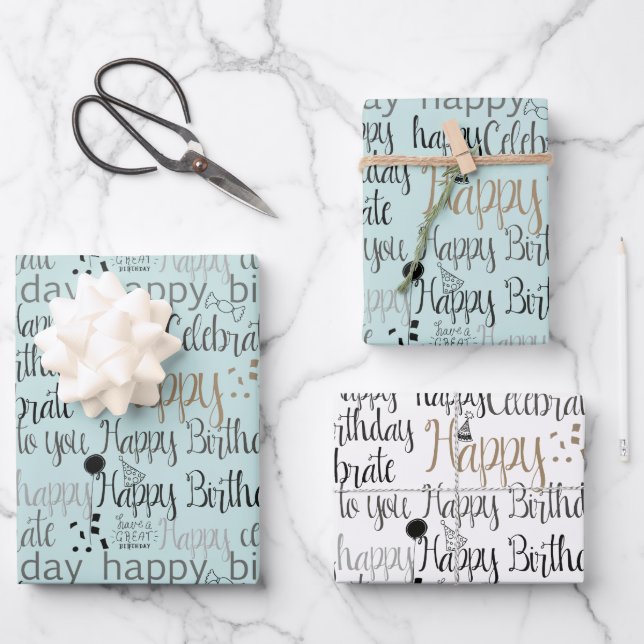 Mint Fun Happy Balloons Birthday Wrapping Paper Sheet (Front)