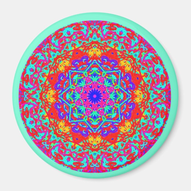 Mint Fuschia Mandala Style Magnet (Devant)