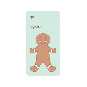 Mint Gingerbread Boy Gift Tag Labels