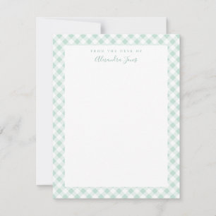 Mint Gingham Check Personal Stationery Note Card