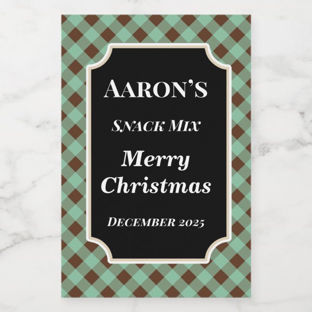 Mint Gingham Food Kitchen Labels Gift Stickers (Single Label)