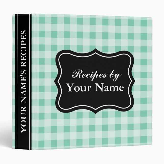 Mint gingham recipe binder | personalized cookbook (Front/Spine)