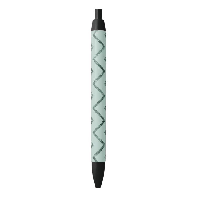 Mint Glam Chevron Zigzag Stripes Black Ink Pen (Front Vertical)