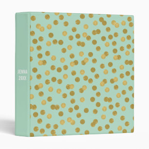 Mint Glam Faux Gold Confetti Custom 3 Ring Binder