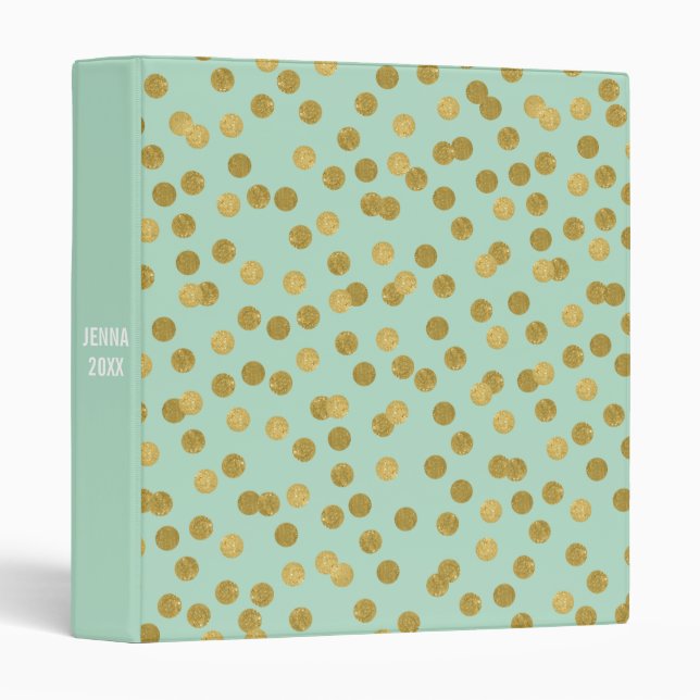 Mint Glam Faux Gold Confetti Custom 3 Ring Binder (Front/Spine)