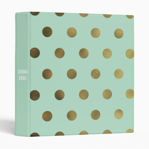 Mint Glam Faux Gold Polka Dot Custom 3 Ring Binder