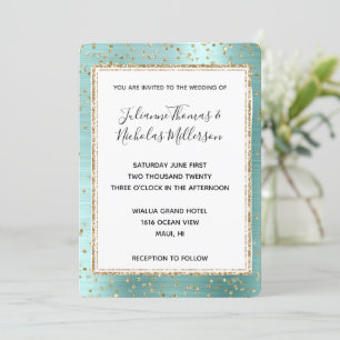 Mint Glam Gold Sparkle Confetti Wedding  Invitation