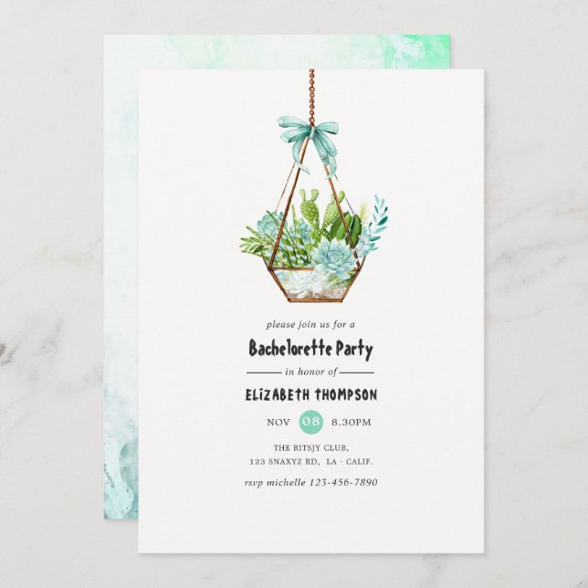 Mint Glass Terrarium Succulent Bachelorette Party Invitation (Front/Back)