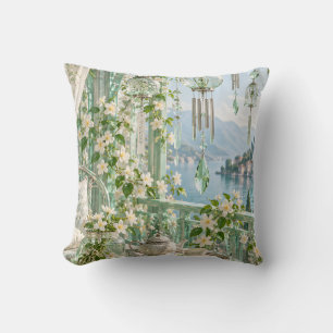 Mint Glass Wind Chimes Lakeside Balcony Throw Pillow
