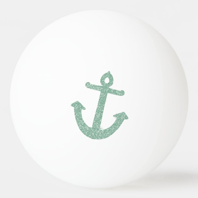 Mint Glitter Anchor Ping Pong Ball (Front)