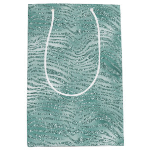 Mint Glitter Glitzy Sparkle Zebra Print Medium Gift Bag