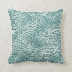 Mint Glitter Glitzy Sparkle Zebra Print Throw Pillow
