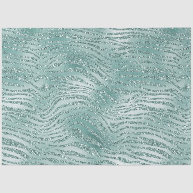Mint Glitter Glitzy Sparkle Zebra Print Tissue Paper (Front)
