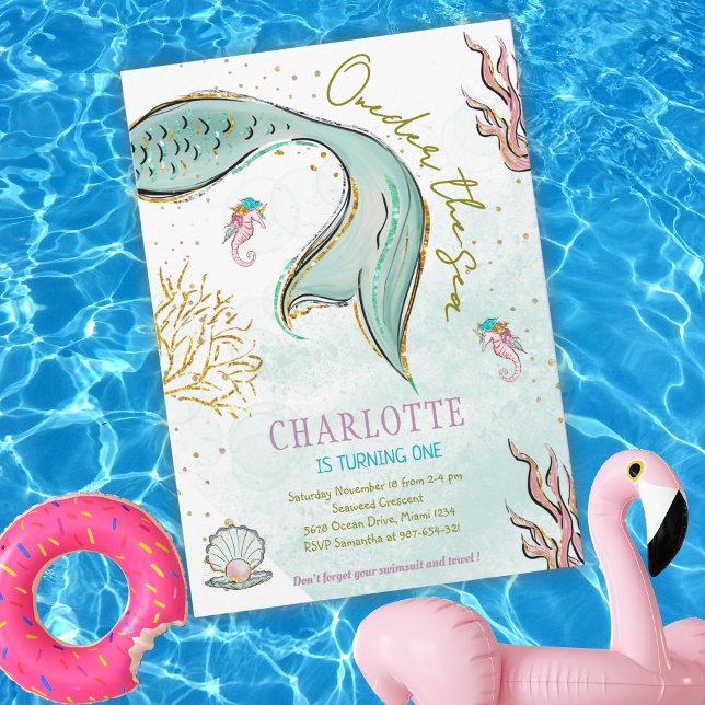 Mint Glitter Mermaid tail onder the sea Invitation (Creator Uploaded)