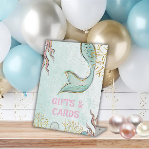 Mint Glitter Mermaid tail under the sea Gifts Pedestal Sign