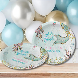 Mint Glitter Mermaid tail under the sea  Paper Plate