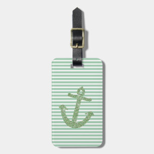 Mint Glitter Nautical Anchor Luggage Tag