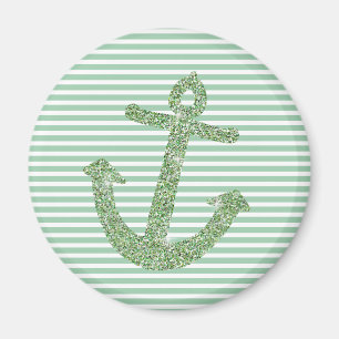 Mint Glitter Nautical Anchor Magnet