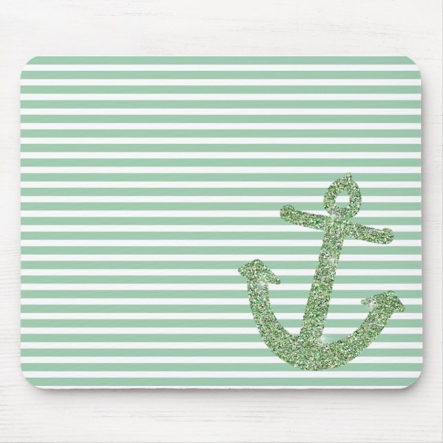 Mint Glitter Nautical Anchor Mouse Pad (Front)