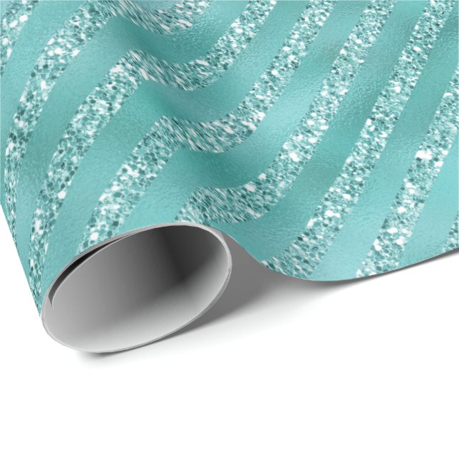 Mint Glitter Stripes Wrapping Paper (Roll Corner)