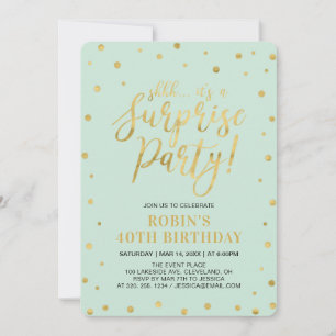 Mint & Gold   Adult 40th Surprise Birthday Party Invitation