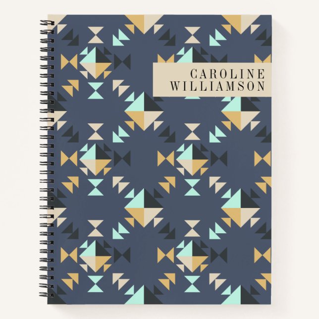 Mint Gold and Black Geometric Shapes Personalized Notebook (Front)