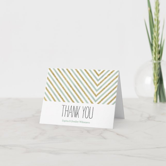 Mint Gold and White Chic Chevron Thank You (Front)