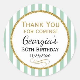 Mint Gold Birthday Thank You For Coming Favour Classic Round Sticker