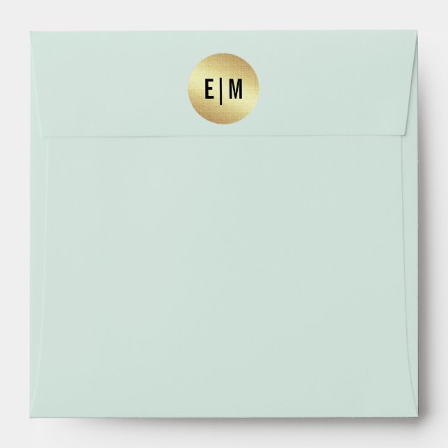 Mint Gold Black Polka Dot Pattern Wedding  Envelopes (Back (Top Flap))