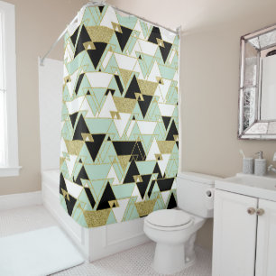 Mint Gold Black White Boho Glam Triangles Pattern