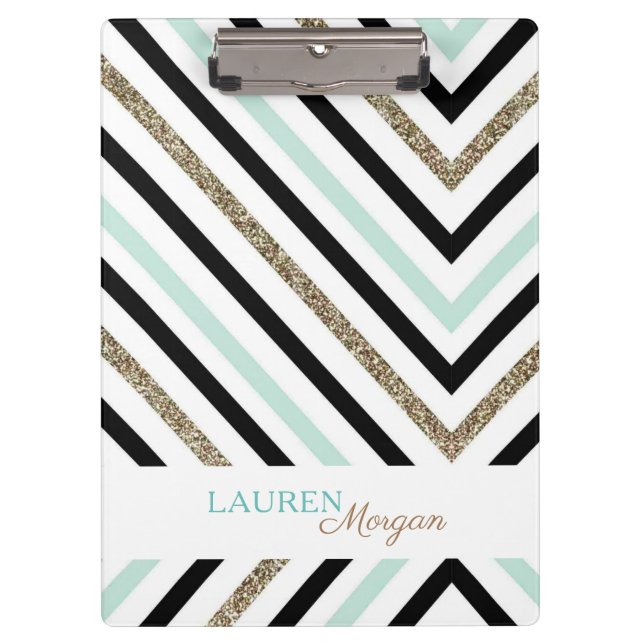 Mint Gold Chevron ⎥Personalized Clipboard (Front)