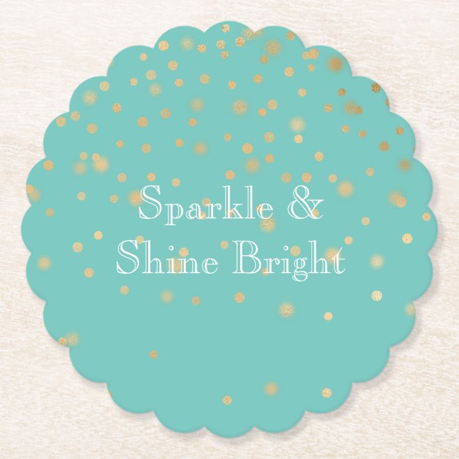 Mint Gold Confetti Paper Coaster (Front)