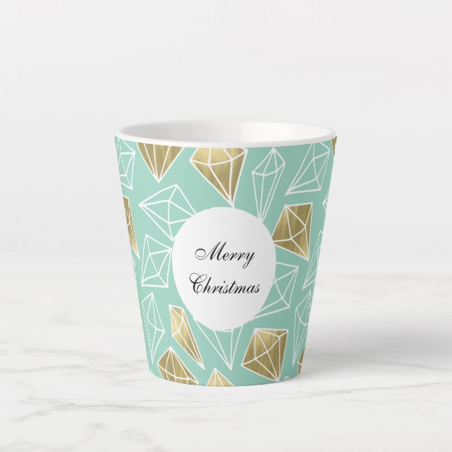 Mint Gold Diamonds Christmas Latte Mug (Front)