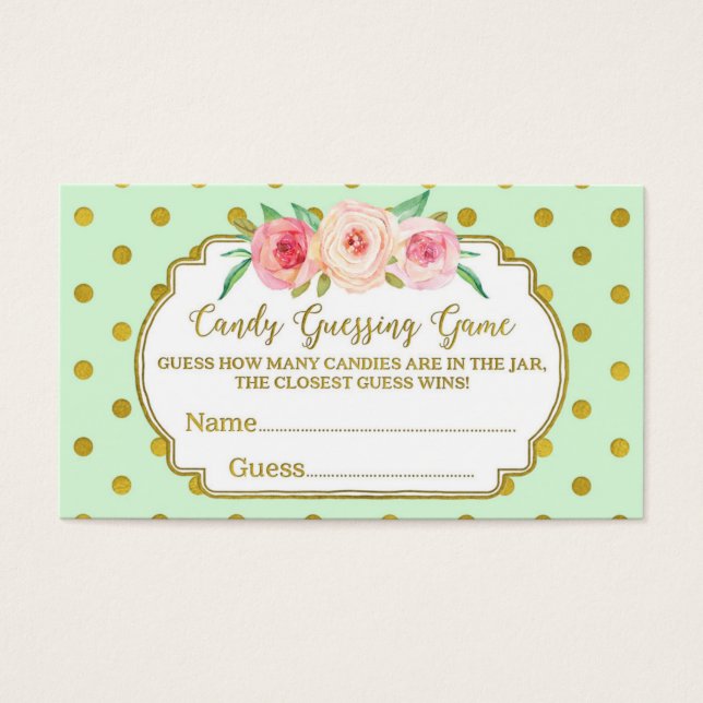 Mint Gold Dots Baby shower Candy Guesser Jeu (Devant)