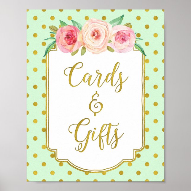Mint Gold Dots Cards and Gifts Sign (Front)