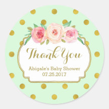 Mint Gold Dots Floral Baby Shower Favour Tags